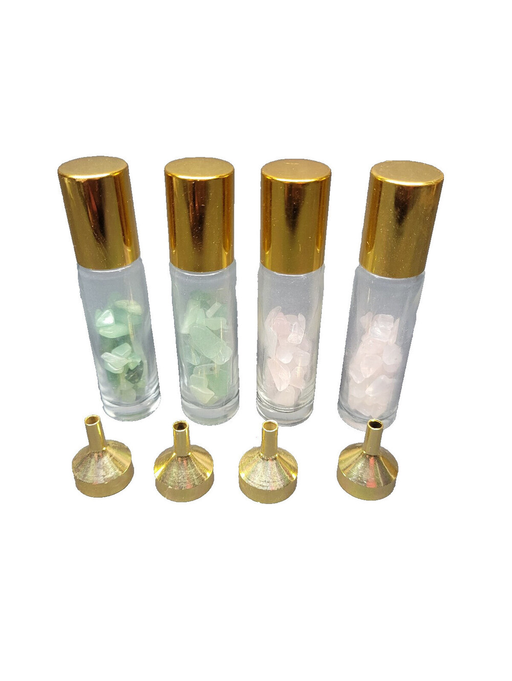Set of 4 Essential oil Crystal Roller Gem Stone Green Aventurine & Rose Quartz